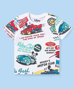 Babyhug Disney Single Jersey Knit Half Sleeves T-Shirt with Mickey Mouse Print - White