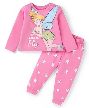 Babyhug Disney Single Jersey Knit Full Sleeves Night Suit With Tinker Bell Graphics - Pink