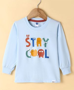 Teddy Sinker Knit Full Sleeves T-Shirts with Text Print - Light Blue