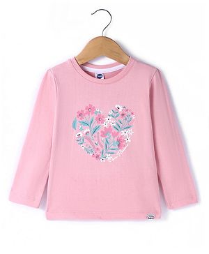 Teddy Sinker Knit Tops Full Sleeves T-Shirt with Floral Print - Pink