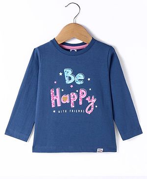 Teddy Sinker Knit Full Sleeves T-Shirt with Text Print - Navy Blue