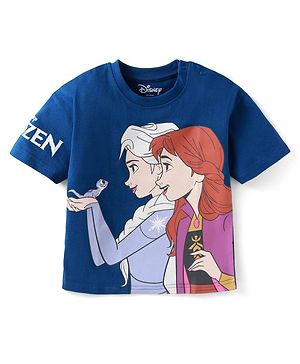 Babyhug Disney Single Jersey Drop Shoulder Half Sleeve T-Shirt with Elsa & Anna Graphic - Navy Blue