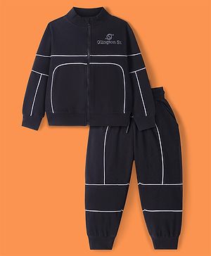 Ollington St. Knit Full Sleeves Jacket & Jogger with Piping Details - Black