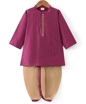 Babyhug Woven Full Sleeves Foil Printed Kurta Dhoti Set - Burgandy