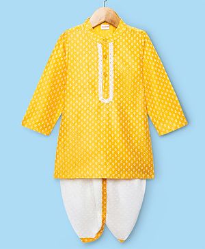 Babyhug Cotton Woven Full Sleeves Printed Kurta Dhoti Set - Yellow