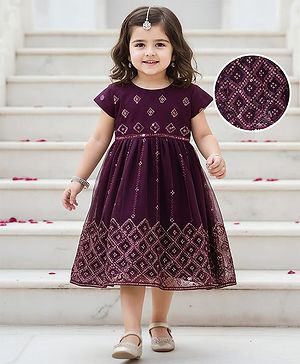 Babyhug Woven Cap Sleeves Sequin Embroidered Ethnic Dress - Magenta