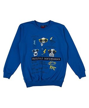 GINI & JONY Full Sleeves Freestyle Skate Boarder Text Printed Sweatshirt - Blue