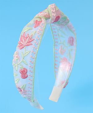 Pine Kids Free Size Hair Band With Floral Embroidery - Beige
