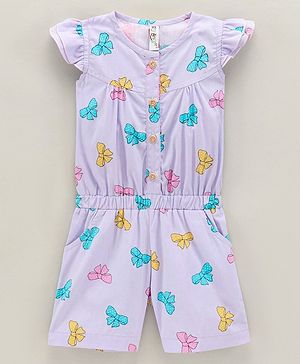 Enfance Half Sleeves Bow Printed Jumpsuit - Lavender