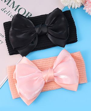 Babyhug Headbands With Bow Applique Pack of 2 - Peach & Black
