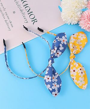 Pine Kids Hair Bands with Bow Applique & Floral Print Pack of 2 - Yellow & Blue