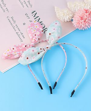 Pine Kids Hair Bands with Bow Applique & Floral Print Pack of 2 - Pink & Light Green