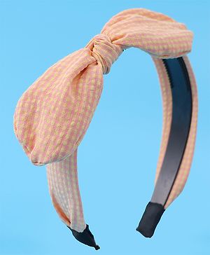 Pine Kids Hair Band Bow Applique with Checks Free Size - Orange