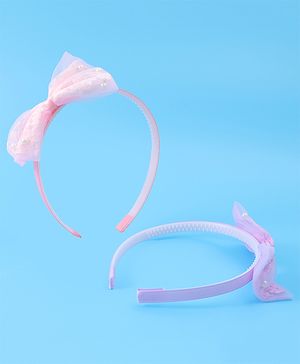 Babyhug Hair Bands Bow Applique with Pearls Embedded Free Size Pack of 2 - Light Pink & Purple