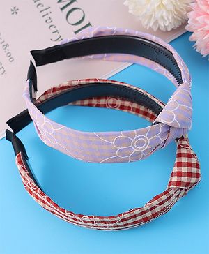 Pine Kids Hair Bands Knot Design with Checks Free Size Pack of 2 - Red & Yellow