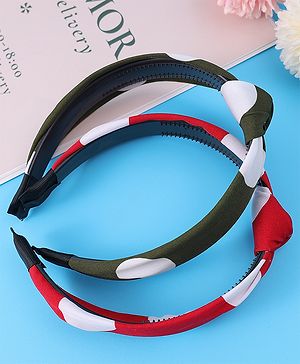 Pine Kids Hair Bands Bow Applique with Polka Dots Free Size Pack of 2 - Red & Green