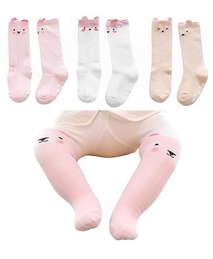 MOMISY  Anti-Skid Pair of 3 Knee High Socks -Multicolor