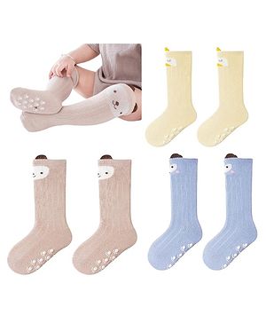 MOMISY Anti-Skid  Pair of 3 Knee High Socks -Multi Color