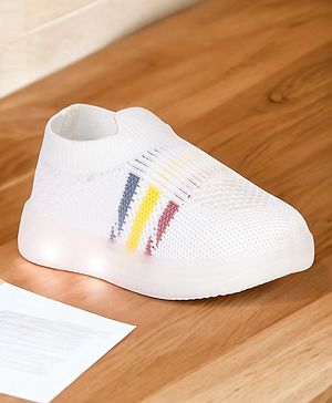 Lil Lollipop Mesh Detailed Striped Design Slip On LED Shoes - White