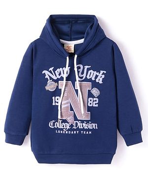 Rikidoos Cotton Full Sleeves Typography Printed Hooded Sweatshirt - Navy Blue