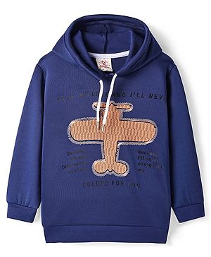 Rikidoos Cotton Full Sleeves Typography Printed Hooded Sweatshirt - Navy Blue