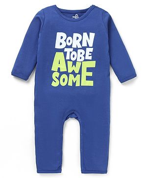 Doodle Poodle 100% Cotton Full Sleeves Born to Be Awesom Print Romper - Navy