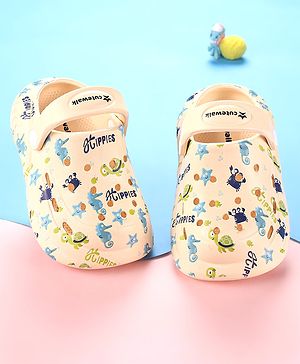 Cute Walk by Babyhug Crab Printed Clogs with Backstrap - Cream