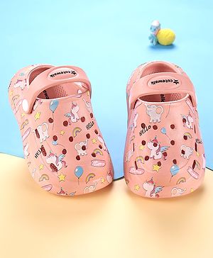 Cute Walk by Babyhug Unicorn Printed Clogs with Backstrap - Dark Peach