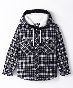 Noddy Cotton Full Sleeves Checked Hoodie - Black