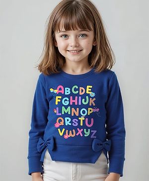 Babyhug Cotton Knit Full Sleeves Top with Text Print & Bow Detailing - Navy Blue