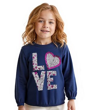 Babyhug Cotton Knit Full Sleeves Top With Sequin Detailing - Navy Blue