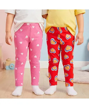 Babyhug Cotton Lycra Full Length
                              Leggings With Heart Print Pack of 2 - Red
                              & Pink