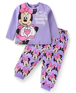 Babyhug Disney Single Jersey Knit Full Sleeves Night Suit With Minnie Mouse Graphics -  Purple