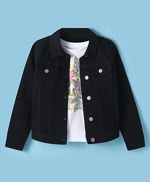 Arias Cotton Woven Full Sleeves Solid Denim Jacket With Floral Printed T-Shirt - Black