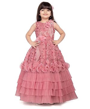 Betty By Tiny Kingdom Sleeveless Floral Applique Detailed & Beads Embellished Party Gown - Pink