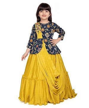 Betty By Tiny Kingdom Three Fourth Sleeveless Floral Applique & Embroidered Party Gown With Attached Stylish Dupatta - Yellow