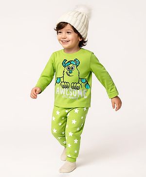Babyhug Disney Single Jersey Knit Full Sleeves Night Suit with Sully Graphic - Limegreen