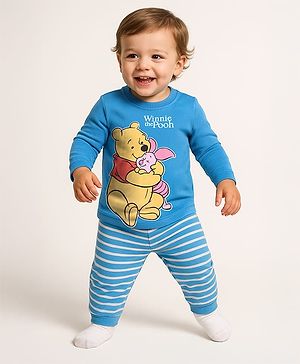 Babyhug Disney Single Jersey Knit Full Sleeves Night Suit with Winnie & Friends Graphic - Blue
