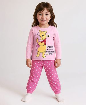 Babyhug Disney Single Jersey Knit Full Sleeves Night Suit With Winnie & Friends Graphic -  Pink