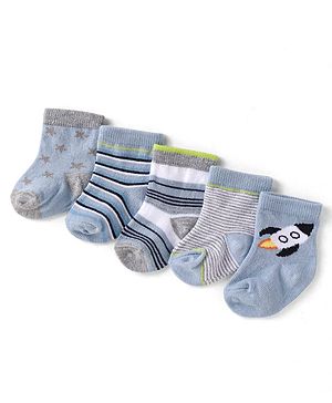 Cute Walk by Babyhug Knit Ankle Length Printed & Striped Socks Pack of 5 - Multi Colour
