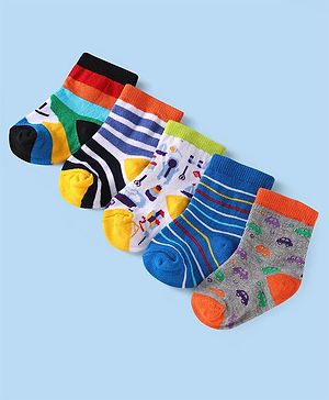 Cute Walk by Babyhug Ankle Length Socks with Stripes Pack of 5 - Yellow & Blue