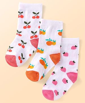 Cute Walk by Babyhug Knit Ankle Length Socks With Fruit Design Pack of 3 - Red Pink & Orange
