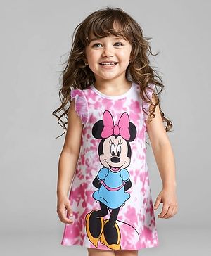 Babyhug Disney Single Jersey Knit Frill Sleeves Nighty with Minnie Mouse Graphics - White