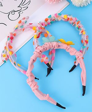Babyhug Free Size Hair Bands with Floral Applique & Polka Dots Design Pack of 3 - Multicolor