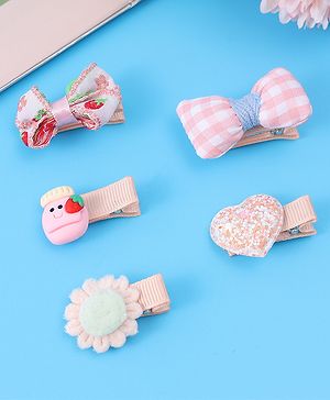 Babyhug Hair Pins And Clips with Floral & Bow Applique Free Size Pack of 5 - Pink
