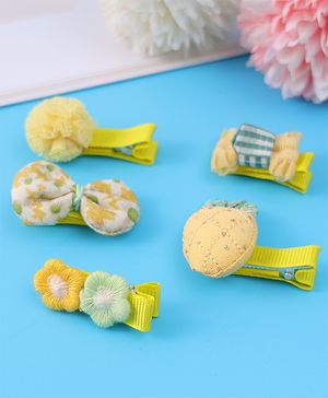 Babyhug Hair Pins And Clips with Floral & Bow Applique Free Size Pack of 5 - Yellow