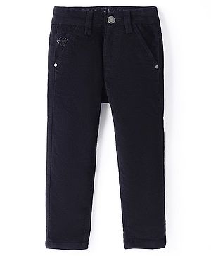 RUFF Cotton Woven Full Length Solid Trouser - Black