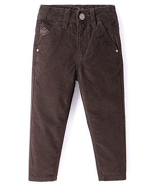 RUFF Cotton Woven Full Length Solid Trouser - Brown