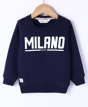 Ruff Fleece Knit Full Sleeves Sweatshirt Text Print -Navy Blue