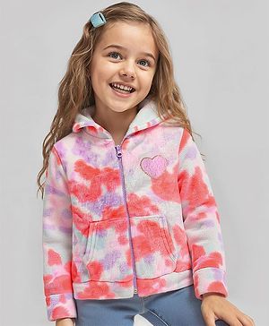 Babyhug Cotton Knit Full Sleeves Heart Design Hooded Winter Jacket with Kangaroo Pockets - Pink